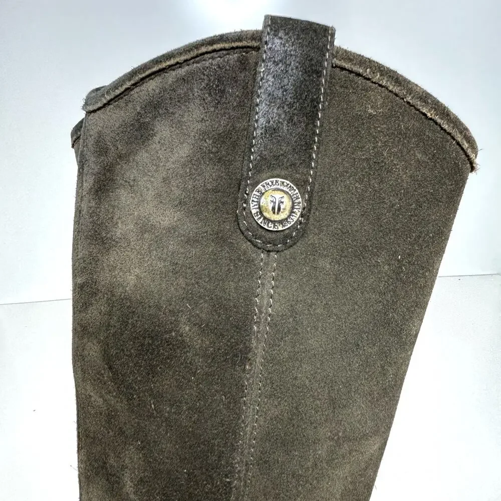 Frye Melissa Button Green, Fatigue Suede Tall Riding Boots 6